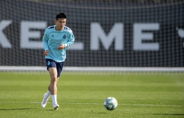 Chinese Voetballer Lei Traint Met Zijn Teamgenoten Van Rcd Espanyol — Stockfoto