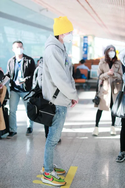 Chen Youwei Dari Boy Band Cina Unine Tiba Bandara Beijing — Stok Foto