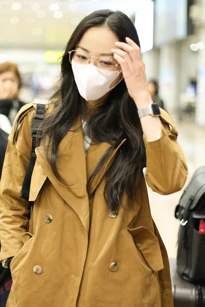 Chinese Zangeres Actrice Han Xue Arriveert Een Luchthaven Peking China — Stockfoto