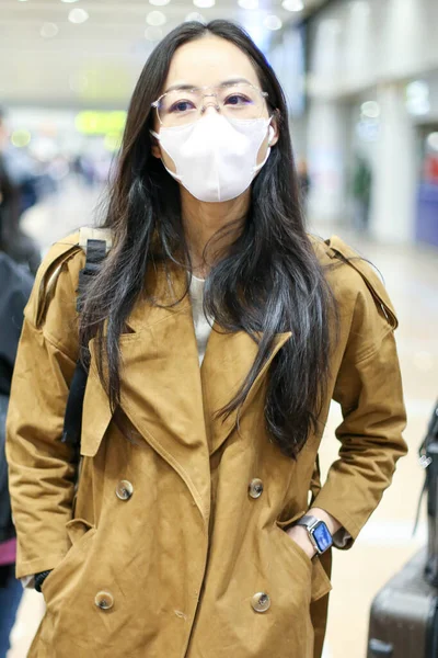 Čínská Zpěvačka Herečka Han Xue Dorazí Pekingské Letiště Přistání Pekingu — Stock fotografie