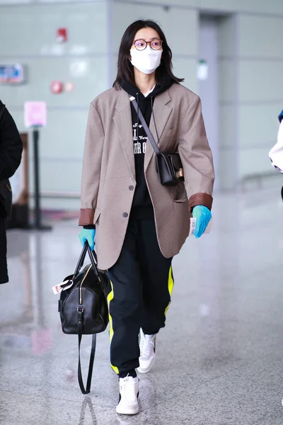 Čínský Model Liu Wen Přiletí Pekingské Letiště Před Odletem Pekingu — Stock fotografie