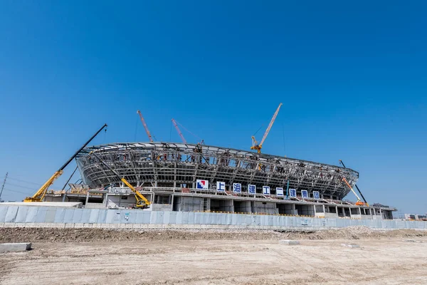Workers Busy Constructing Pudong Football Stadium Which Home Court Shanghai — Stock Photo, Image