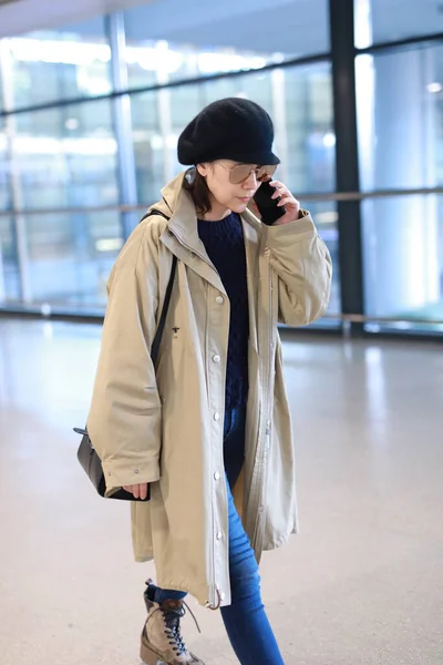 Attrice Cinese Hai Qing Arriva All Aeroporto Shanghai Prima Della — Foto Stock