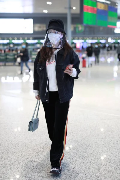 Actriz China Zhang Meng Alina Zhang Llega Aeropuerto Beijing Antes — Foto de Stock