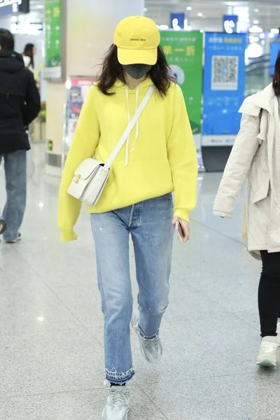 Attrice Modella Cinese Wang Angel Wang Arriva Aeroporto Pechino Prima — Foto Stock