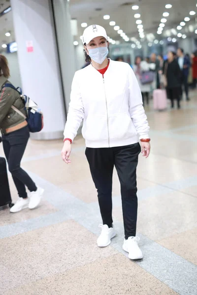 Actrice Femme Affaires Chinoise Liu Xiaoqing Arrive Aéroport Avant Son — Photo
