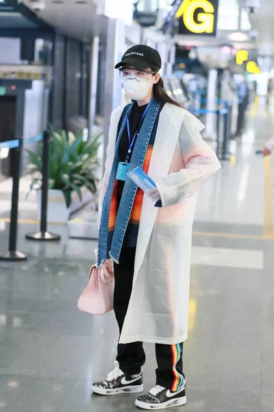 Chinese Actress Jiang Mengjie Shows One Airports Shanghai China 8Th — Stock Photo, Image