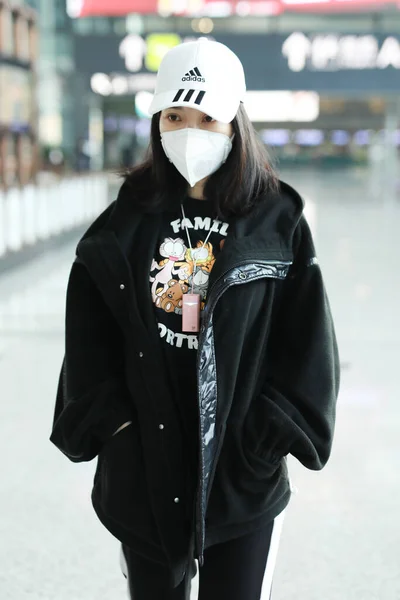 Chinese Actress Hostess Singer Liu Yan Arrives Shanghai Airport Departure — Stock Photo, Image