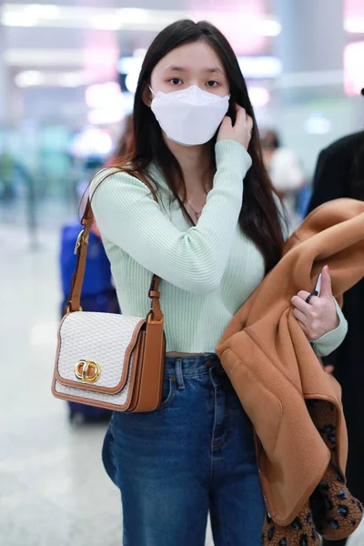 Chinese Actress Jelly Lin Shows Shanghai Airport Departure Shanghai China — Stock Photo, Image