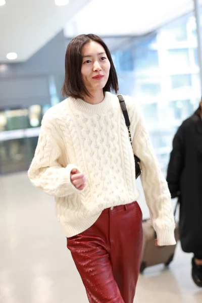 Chinese Supermodel Liu Wen Shows Beijing Airport Departure Beijing China — Stock Photo, Image