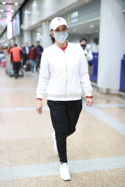 Attrice Imprenditrice Cinese Liu Xiaoqing Arriva Aeroporto Prima Della Partenza — Foto Stock
