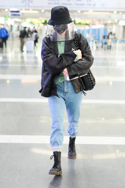 Anfitrião Chinês Atriz Xin Também Chamado Orfila Chega Aeroporto Pequim — Fotografia de Stock