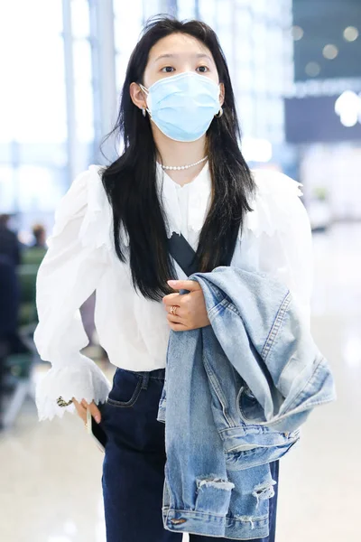 Attrice Cinese Zhang Ruonan Arriva Aeroporto Pechino Prima Della Partenza — Foto Stock