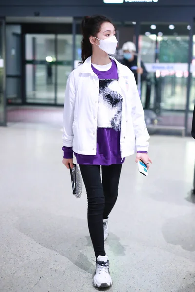 Chinese Actress Lin Yun Jelly Lin Shows Shanghai Airport Landing — Stock Photo, Image