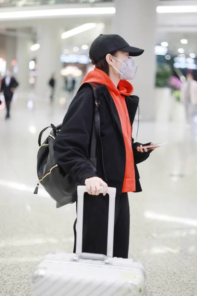 Chinese Actress Liu Mintao Shows Shanghai Airport Landing Shanghai China — Stock Photo, Image