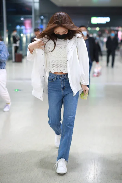 Chinese Actress Deng Jiajia Shows Shanghai Airport Departure Shanghai China — Stock Photo, Image