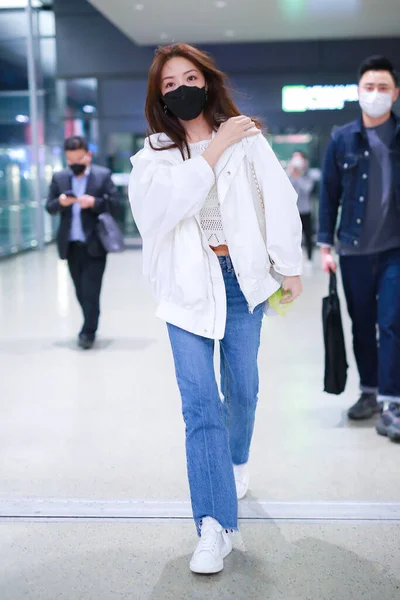 Chinese Actress Deng Jiajia Shows Shanghai Airport Departure Shanghai China — Stock Photo, Image