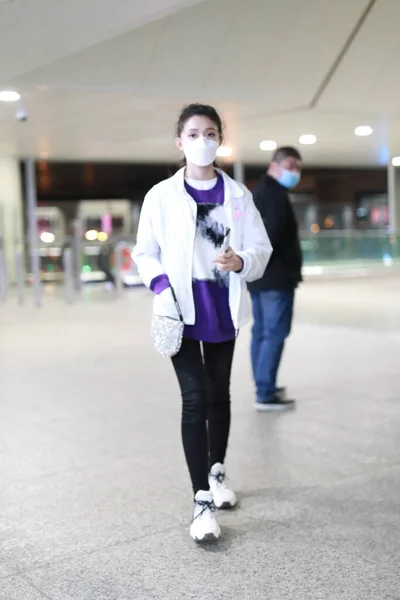 Chinese Actress Lin Yun Jelly Lin Shows Shanghai Airport Landing — Stock Photo, Image