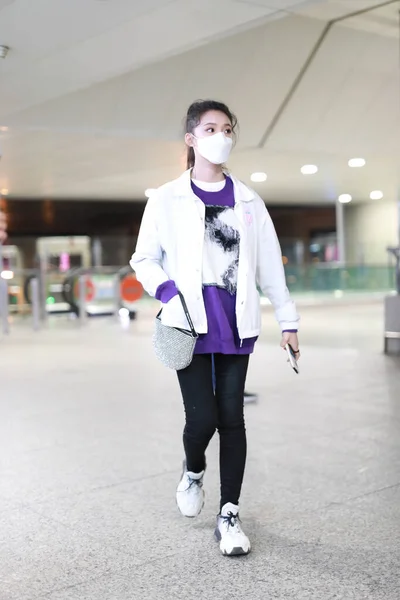 Actrice Chinoise Lin Yun Jelly Lin Présente Aéroport Shanghai Après — Photo
