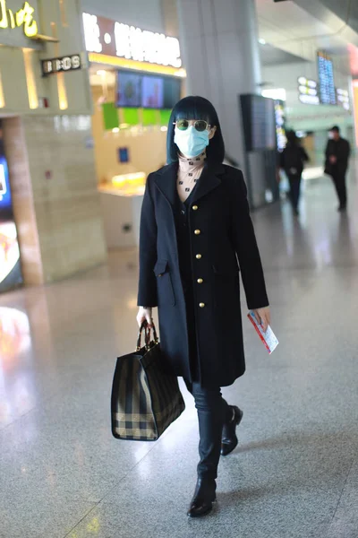 Attrice Televisiva Cinematografica Cinese Tan Zhuo Arriva Aeroporto Changsha Prima — Foto Stock