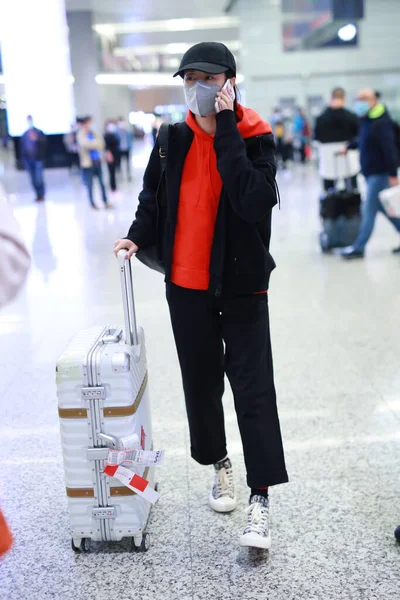 Chinese Actress Liu Mintao Shows Shanghai Airport Landing Shanghai China — Stock Photo, Image