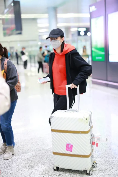 Chinese Actress Liu Mintao Shows Shanghai Airport Landing Shanghai China — Stock Photo, Image