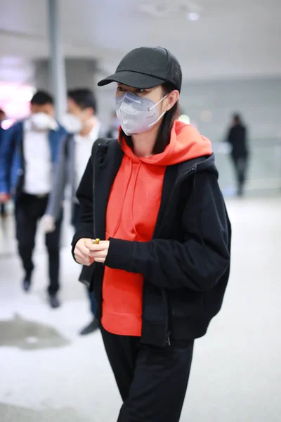 Chinese Actress Liu Mintao Shows Shanghai Airport Landing Shanghai China — Stock Photo, Image