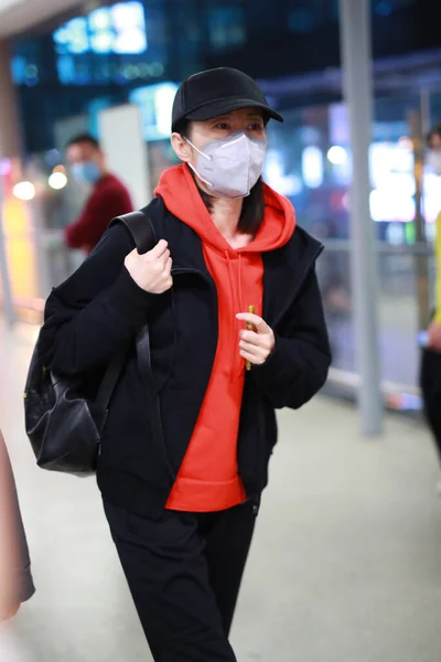 Chinese Actress Liu Mintao Shows Shanghai Airport Landing Shanghai China — Stock Photo, Image