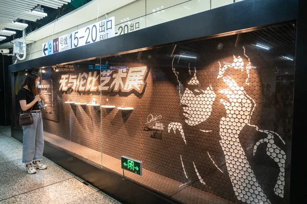 이상의 비스킷으로 구성된 주우의 전시회는 2020 상하이의 지하철 역에서 열린다 — 스톡 사진