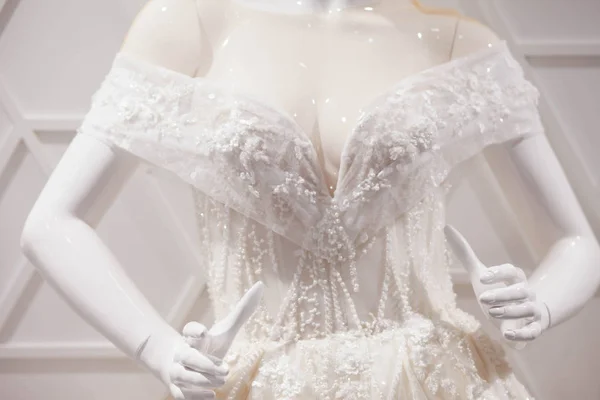 Beautiful wedding dress on a mannequin