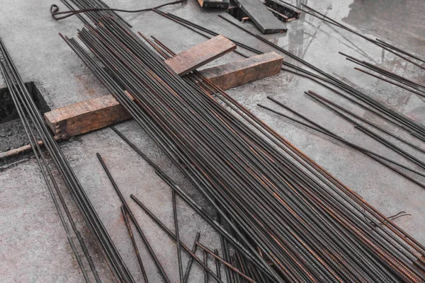 Lots Rebar Construction Site Concrete Reinforcement Materials — Stock Photo, Image