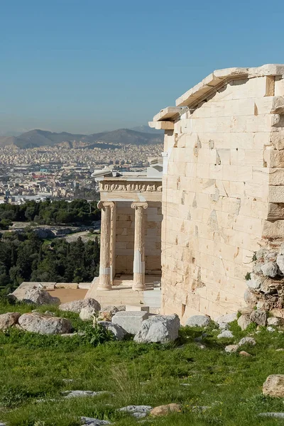 Templo Atenea Propylaea Acrópolis Vista Las Columnas Del Templo Antiguo — Foto de Stock