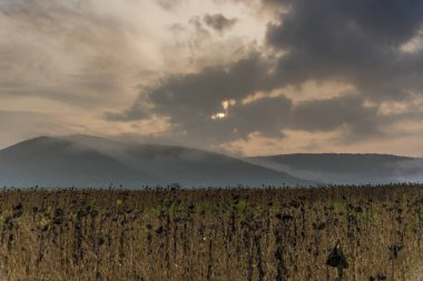 bulutlu ve güneşli dağ manzarası