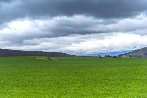 Grüne Wiese Und Wolken Der Ferne — Stockfoto