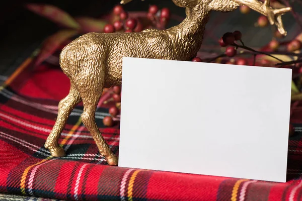 Tarjeta de nombre de Navidad, en tela roja a cuadros — Foto de Stock