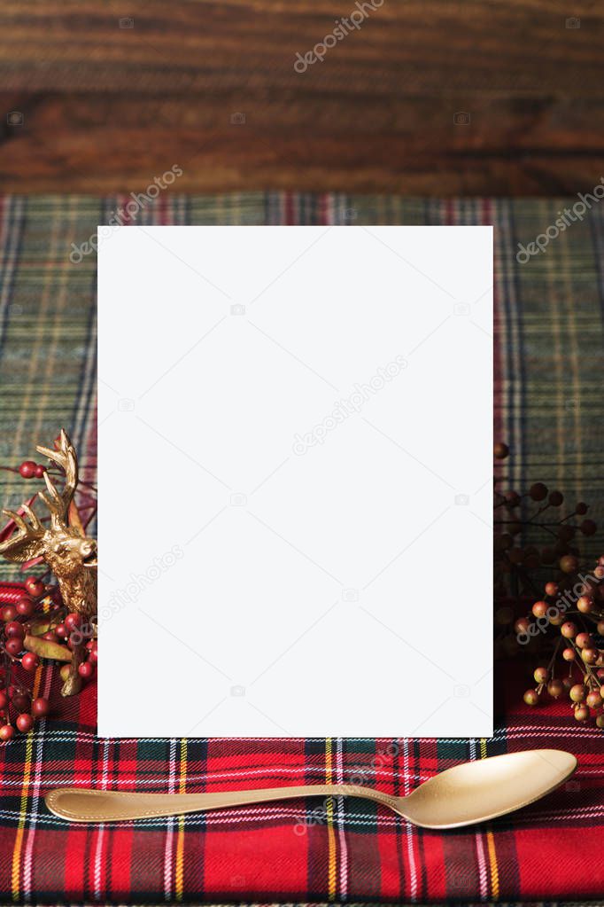 Christmas vertical menu, on fabric red checkered