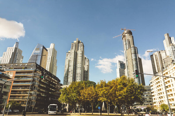 BUENOS AIRES, ARGENTINA - MAYO 09, 2017: Skyscrapers, modern high rise apartments and office buildings, Azucena Villaflor street, towers in puerto madero capital federal buenos aires