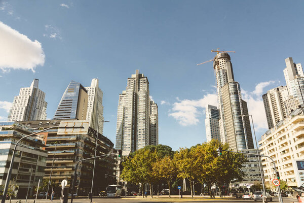 BUENOS AIRES, ARGENTINA - MAYO 09, 2017: Skyscrapers, modern high rise apartments and office buildings, Azucena Villaflor street, towers in puerto madero capital federal buenos aires