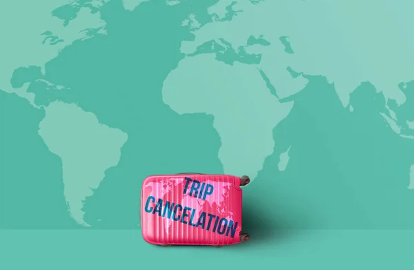 Covid Pink World Map Travel Luggage Валіза Стоїть Повідомленням Trip — стокове фото