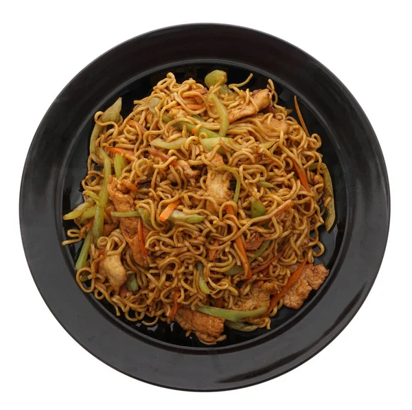 Kinesisk mat. Nudlar med fläsk och grönsaker — Stockfoto