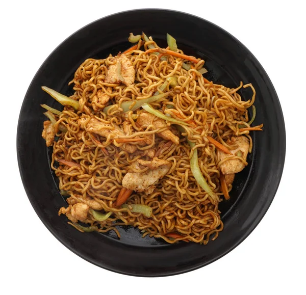 Chinesisches Essen. Nudeln mit Huhn und Gemüse — Stockfoto