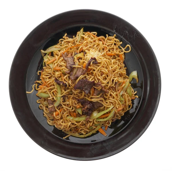 Comida chinesa. Macarrão com vitela e legumes — Fotografia de Stock