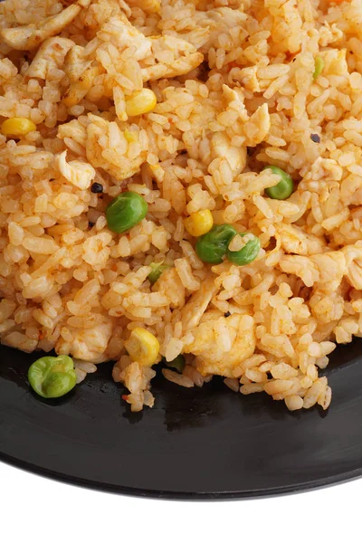 Comida chinesa. Arroz quente com frango e legumes — Fotografia de Stock