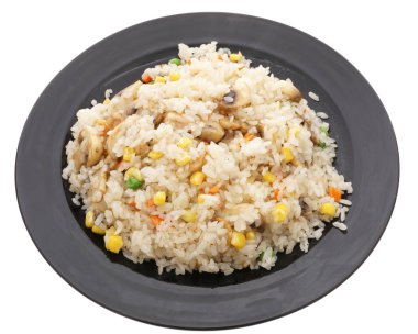 Çin yemeği. Pirinç sebze ve mantar ile