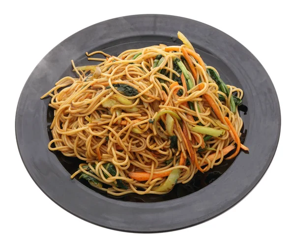 Chinese food. Spaghetti with spinach — Stock Photo, Image