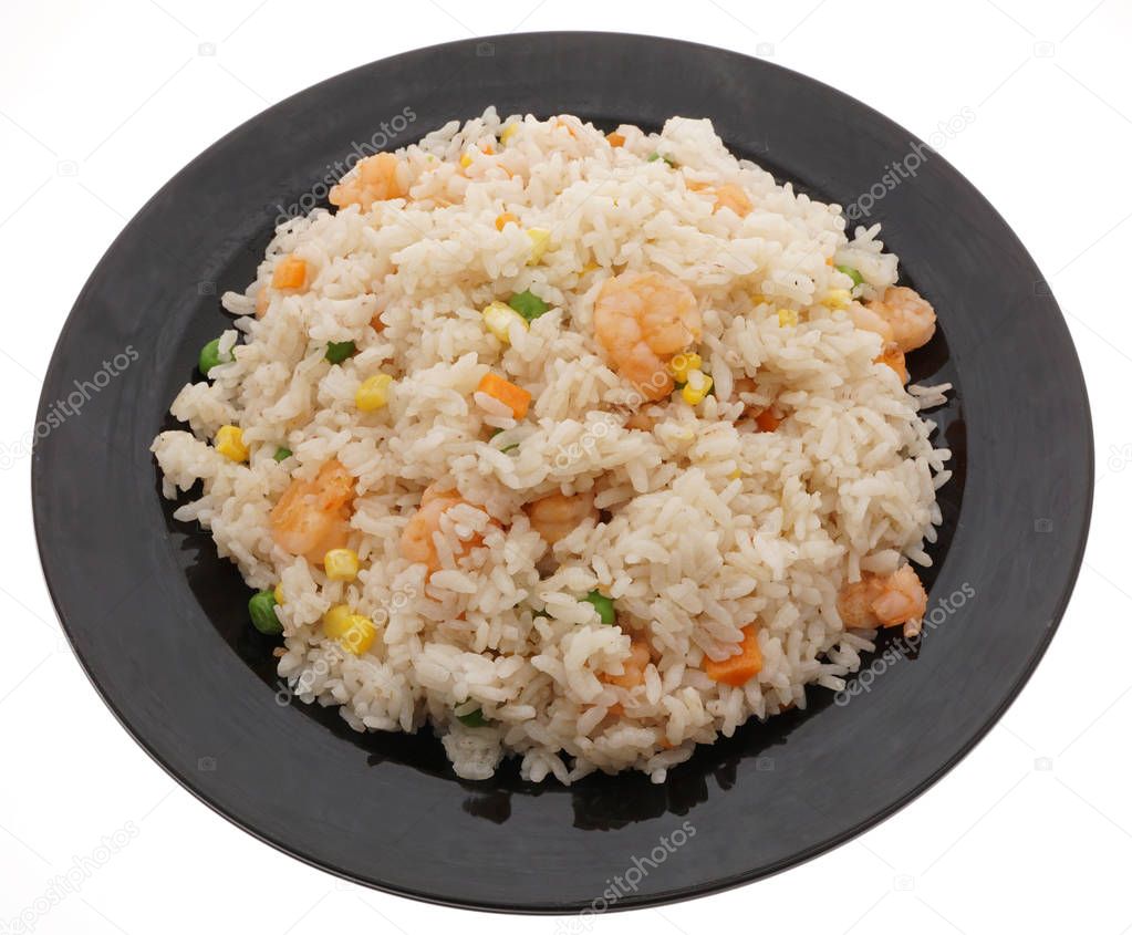 Chinese food. Rice with shrimps and vegetables