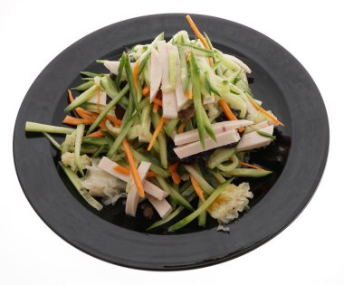 Salatalık salatası jambon, siyah ve whie mantar