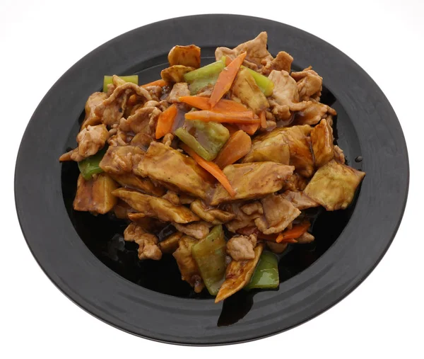 Comida china. Cerdo con berenjenas y verduras — Foto de Stock