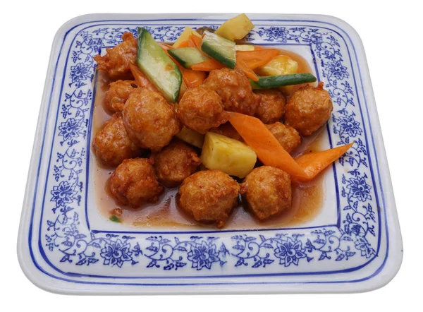 Sweet and sour chicken meatballs with pineapple — Stock Photo, Image