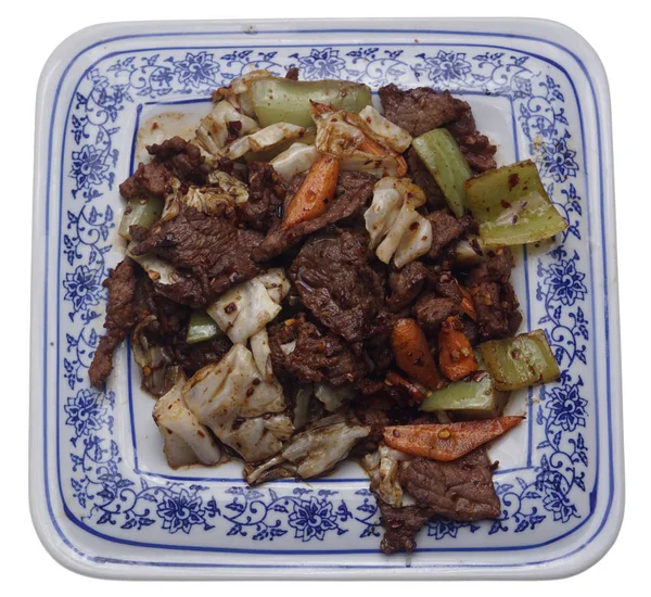 Comida china. Ternera caliente con verduras —  Fotos de Stock